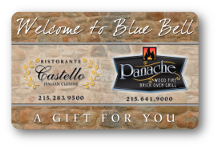 Castello & Panache logos on a brick background with the text Welcome to Blue Bell & A gift for You.